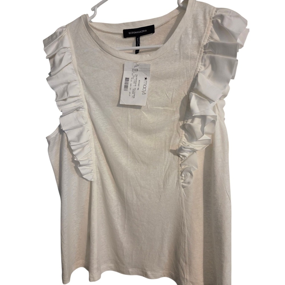 BCBGMAXAZRIA tank top with Ruffles down each side Size Small, White